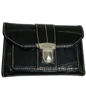 Liz Claiborne Black Tri-fold Leather Luxury Wallet Snap Closure Zipper NWT
